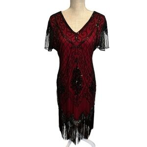 Elegant Red and Black Flapper Women's Dress